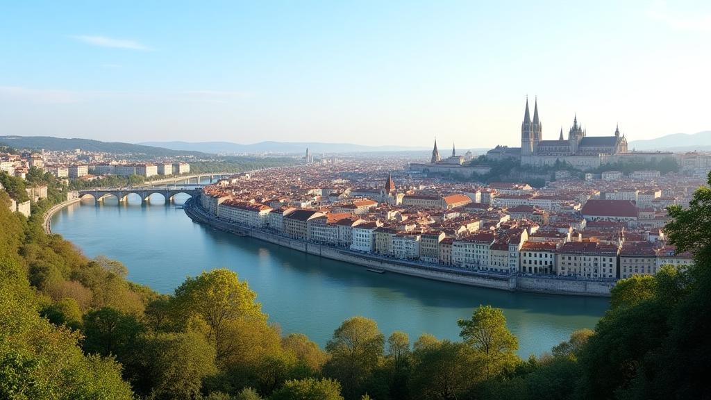 Panoramic view of Lyon, France, showcasing the city's historic charm and the Saône river.